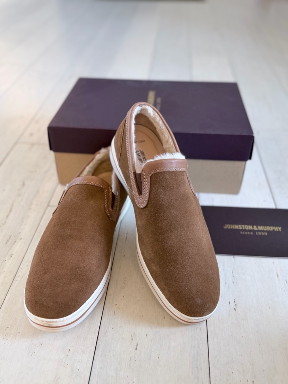 Johnston & Murphy Tan Suede Slip-On Shearling Slipper